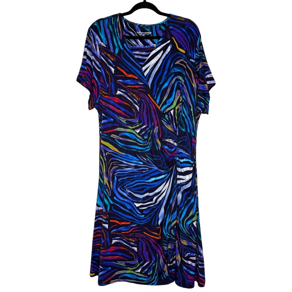 Soft Surroundings 2X Mariyaba Faux Wrap Short Sleeve Stretch Midi Dress